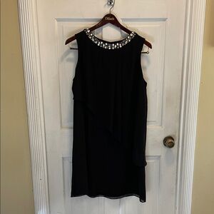 Elegant Black Sleeveless Dress with Embellished jewel Neckline